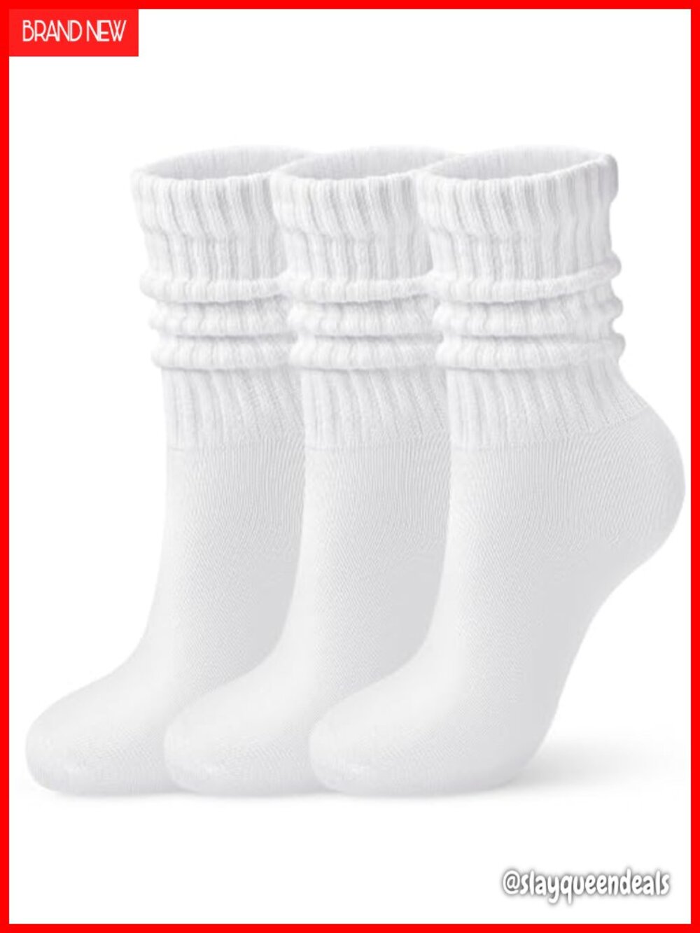 Slouch Socks for Women Soft Mid Calf Rib Scrunch Crew Tube Socks 3 Pairs